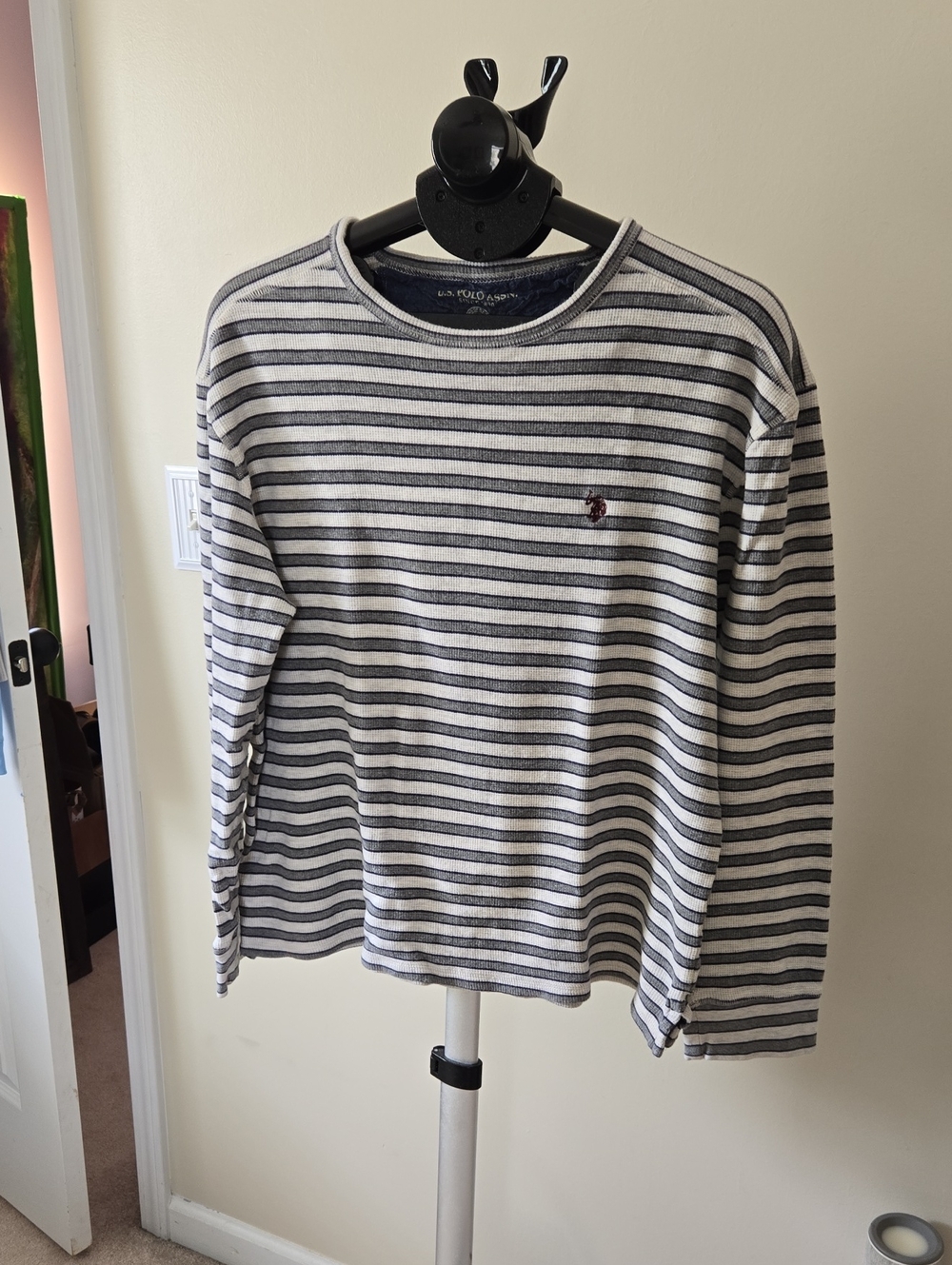 Ralph Lauren Dark Gray Light Gray Striped Long Sleeve Crew